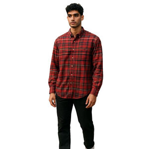 Alan Flusser Button Down Shirt Long Sleeve Multicolor Red 100% Coton Plaid XL